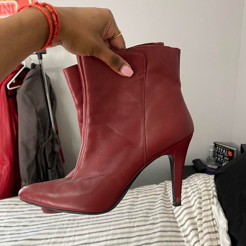 nine west red leather heeled boots